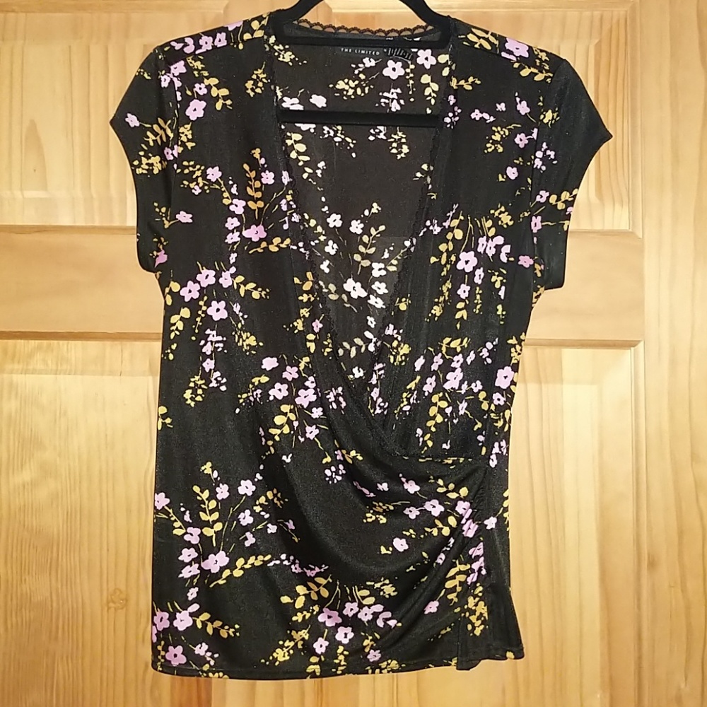The Limited Black and floral v neck shirt